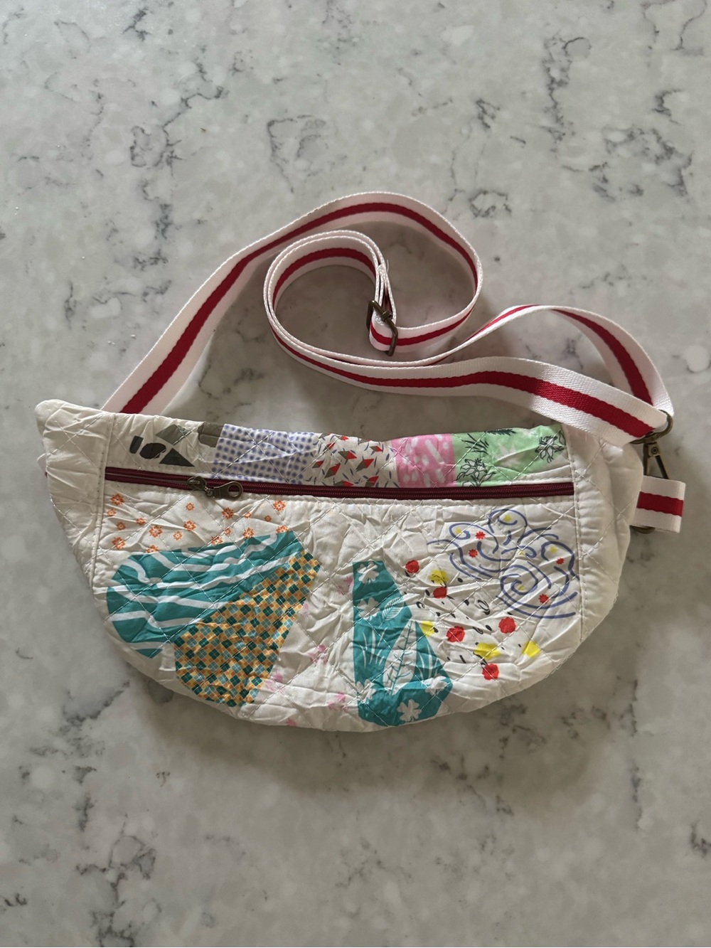 NWOT Quilted Patchwork Crossbody Bag - White with Multicolor Accents